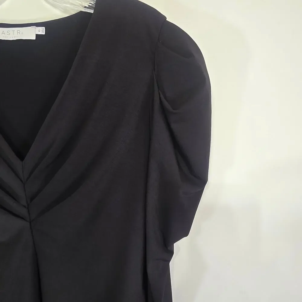 ASTR The Label Womens Black V Neck Puff Sleeve Bodysuit Size XL
